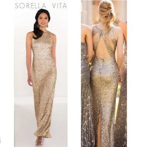NEW Sorella Vita Size 12 Gold Sequin Maxi Dress